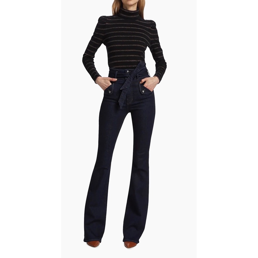 Veronica Beard Giselle Belted Flared Jeans Size 25 Pristine Condition